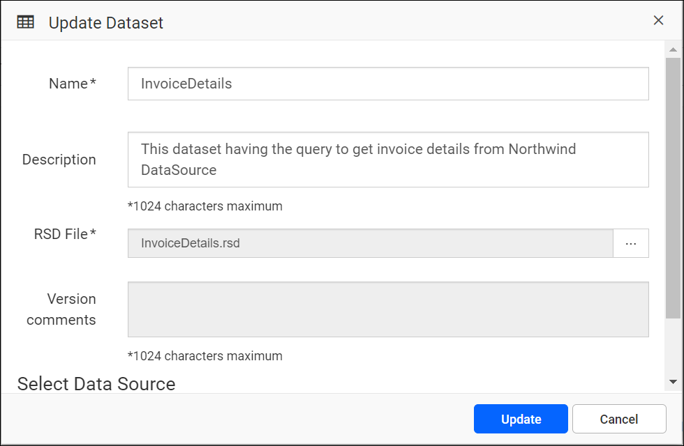 Select a data source for the uploaded dataset