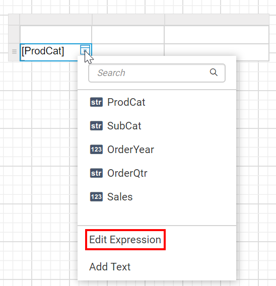 Edit expression option in data assign menu