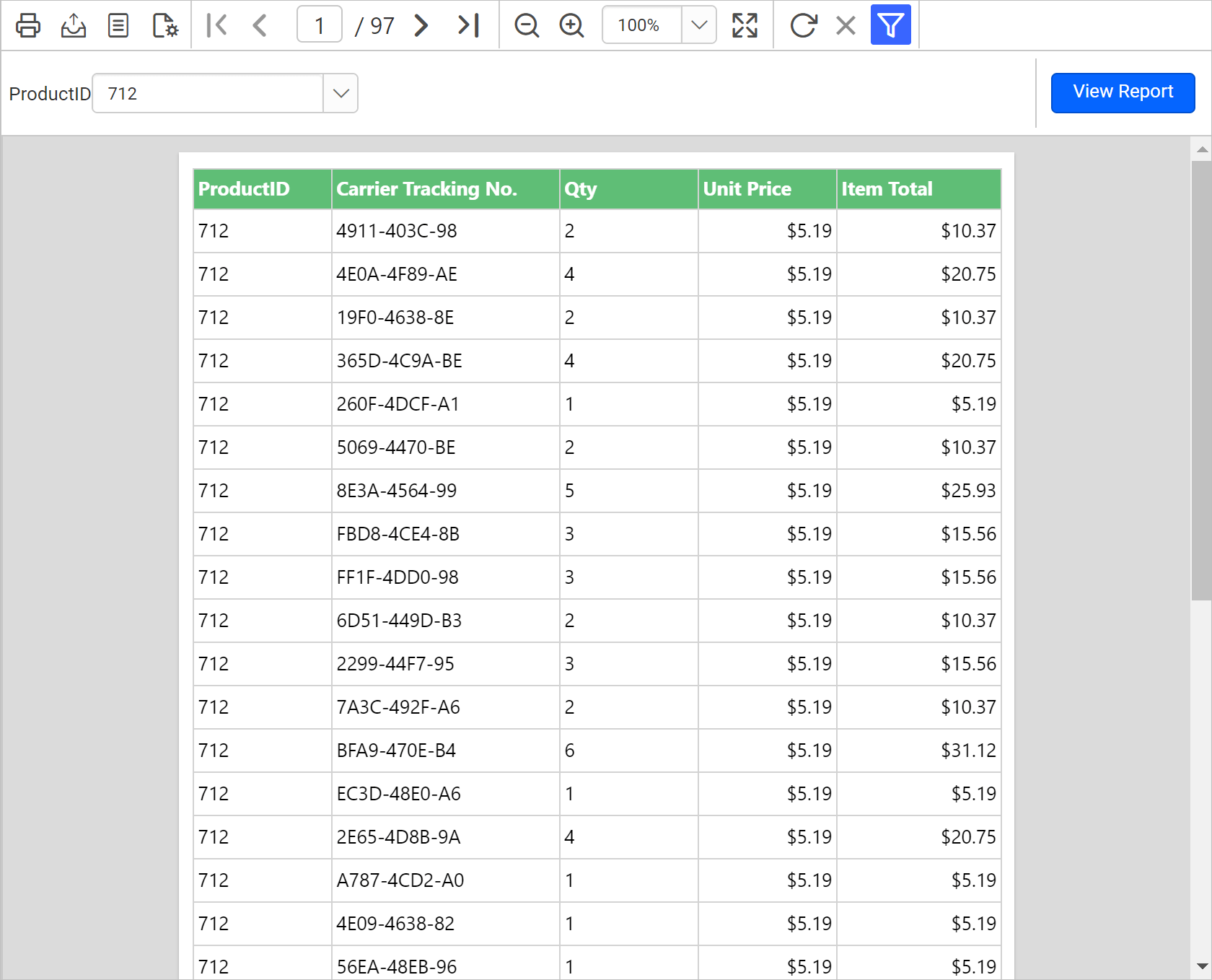 Filter product id values