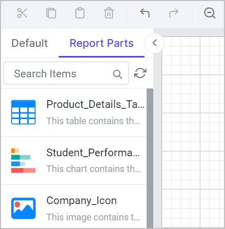 Report Part in Report Designer